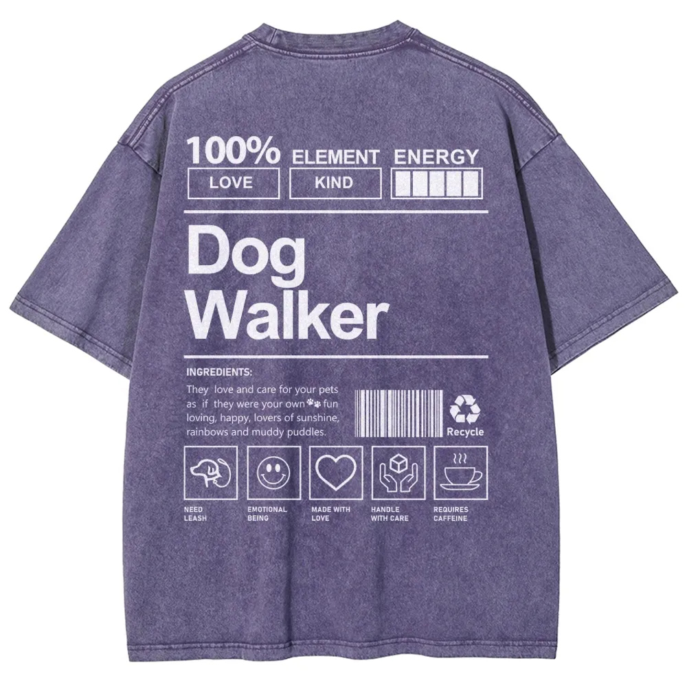 Dog Walker Pattern Washed Vintage Short Sleeves T-Shirt-moweekender