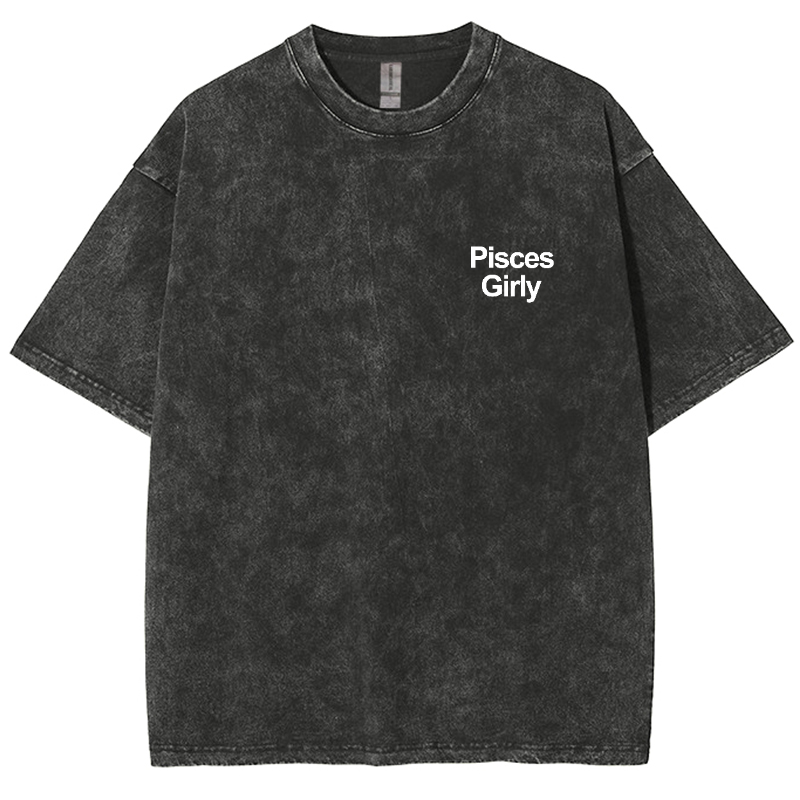 Pisces Girly Unisex Fit Washed Oversized T-Shirt-moweekender