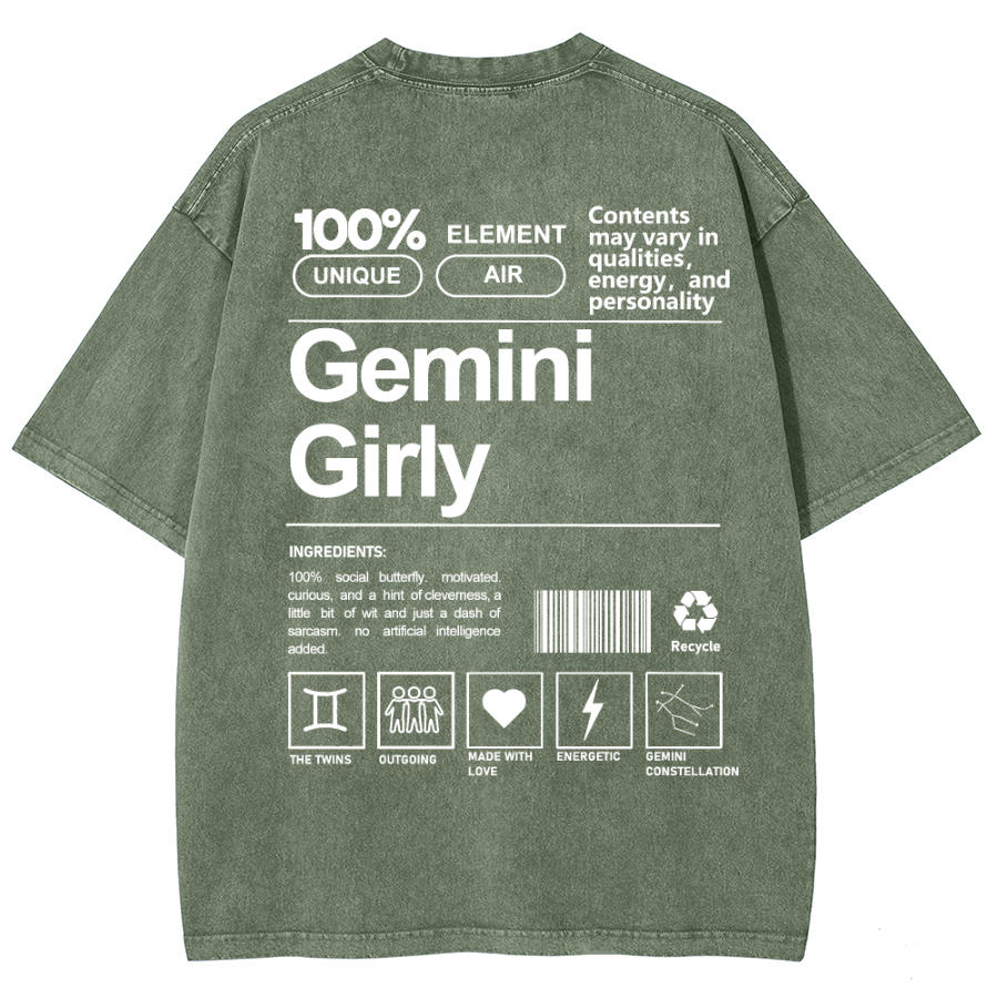 Gemini Girly Unisex Fit Washed Oversized T-Shirt-moweekender