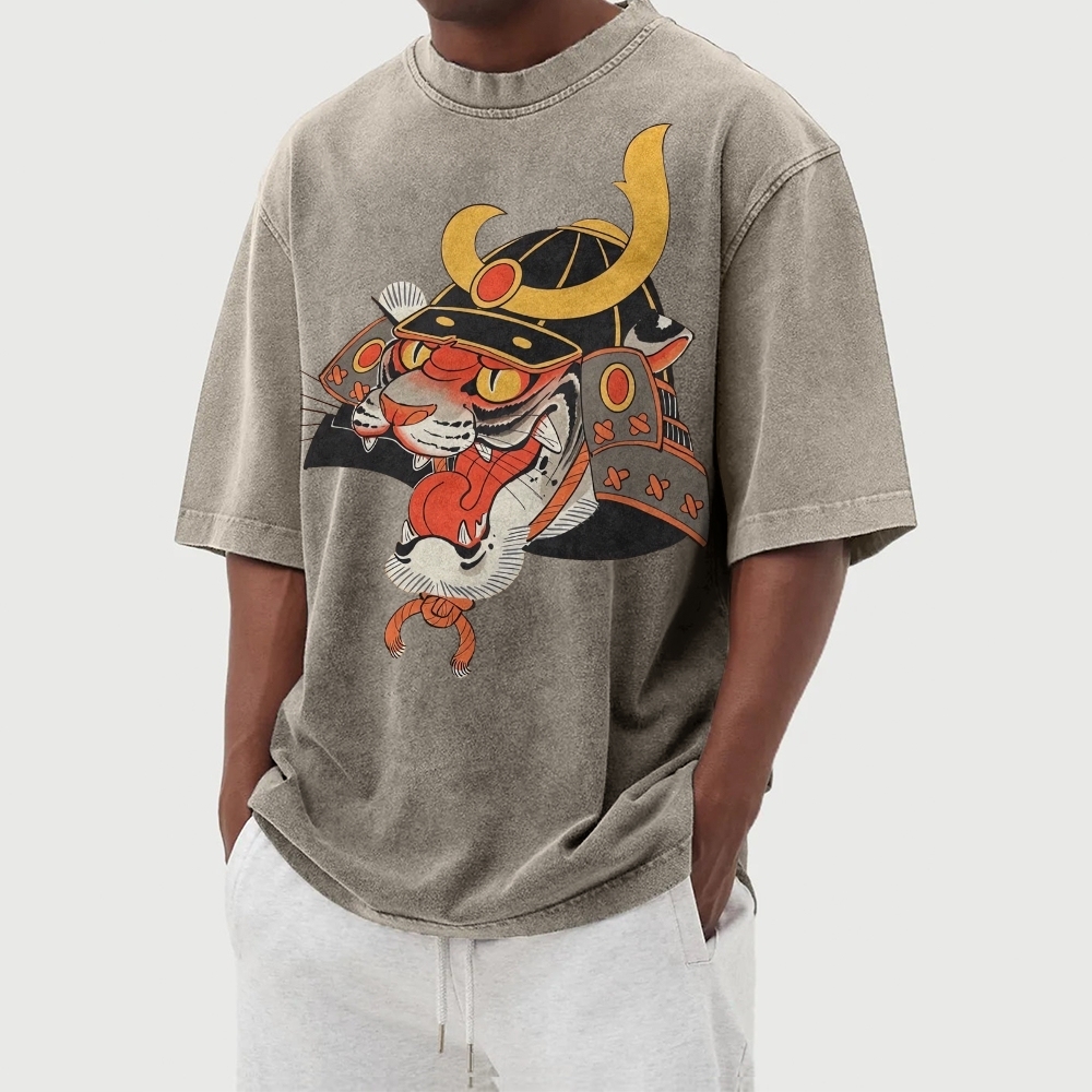 Tiger Warrior Washed Vintage Short Sleeves T-Shirt-moweekender