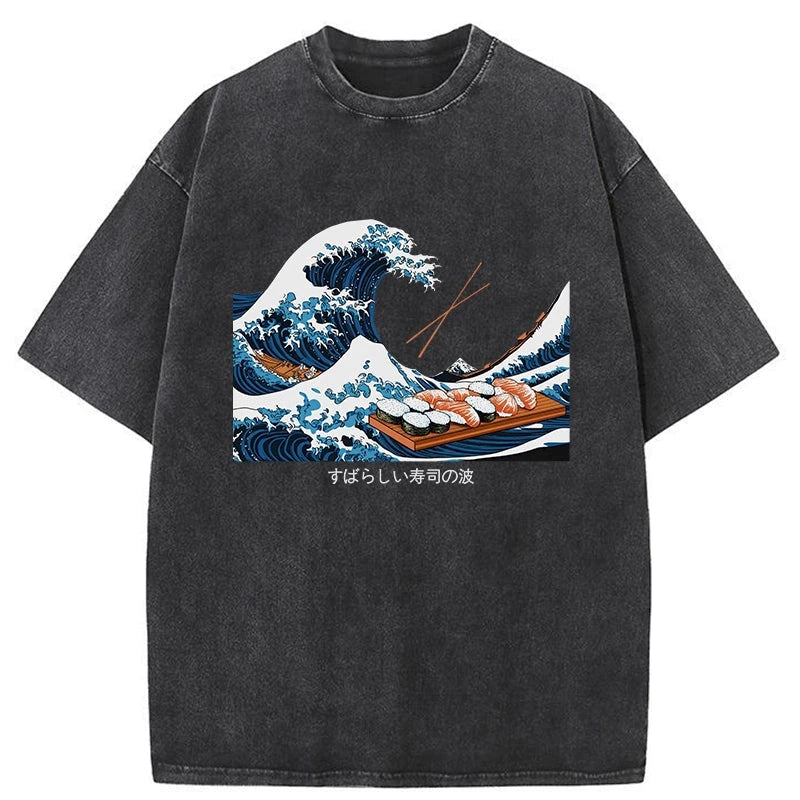 Amazing Sushi Waves Washed Vintage T-Shirt-moweekender