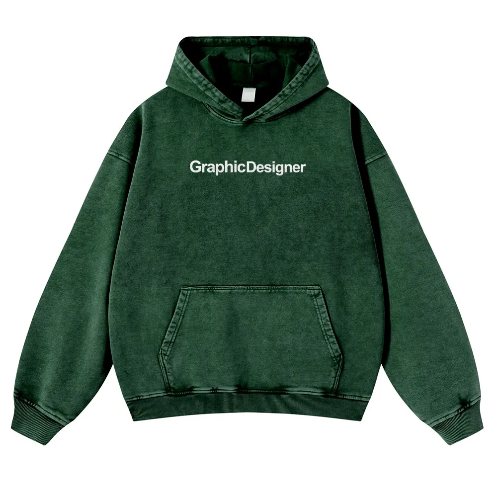 Graphic Designer Printed Vintage Washed Hoodie-moweekender