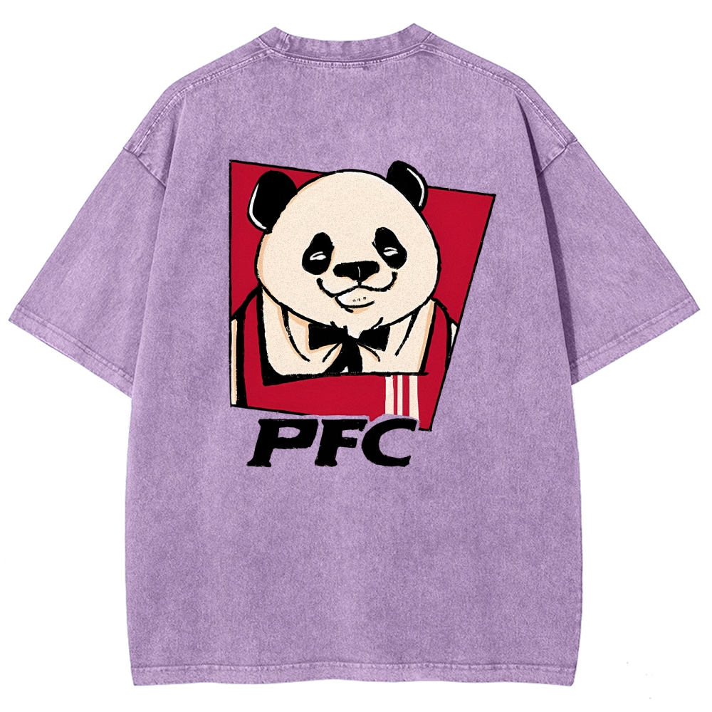 PFC Panda Printed Washed Vintage Short Sleeves T-Shirt-moweekender