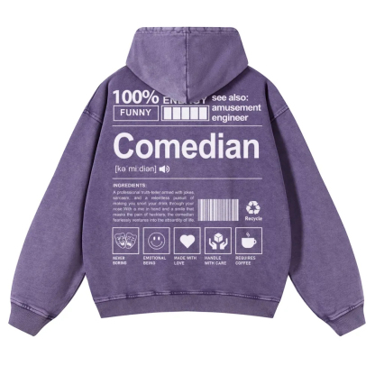 Comedian Printed Vintage Washed Hoodie-moweekender