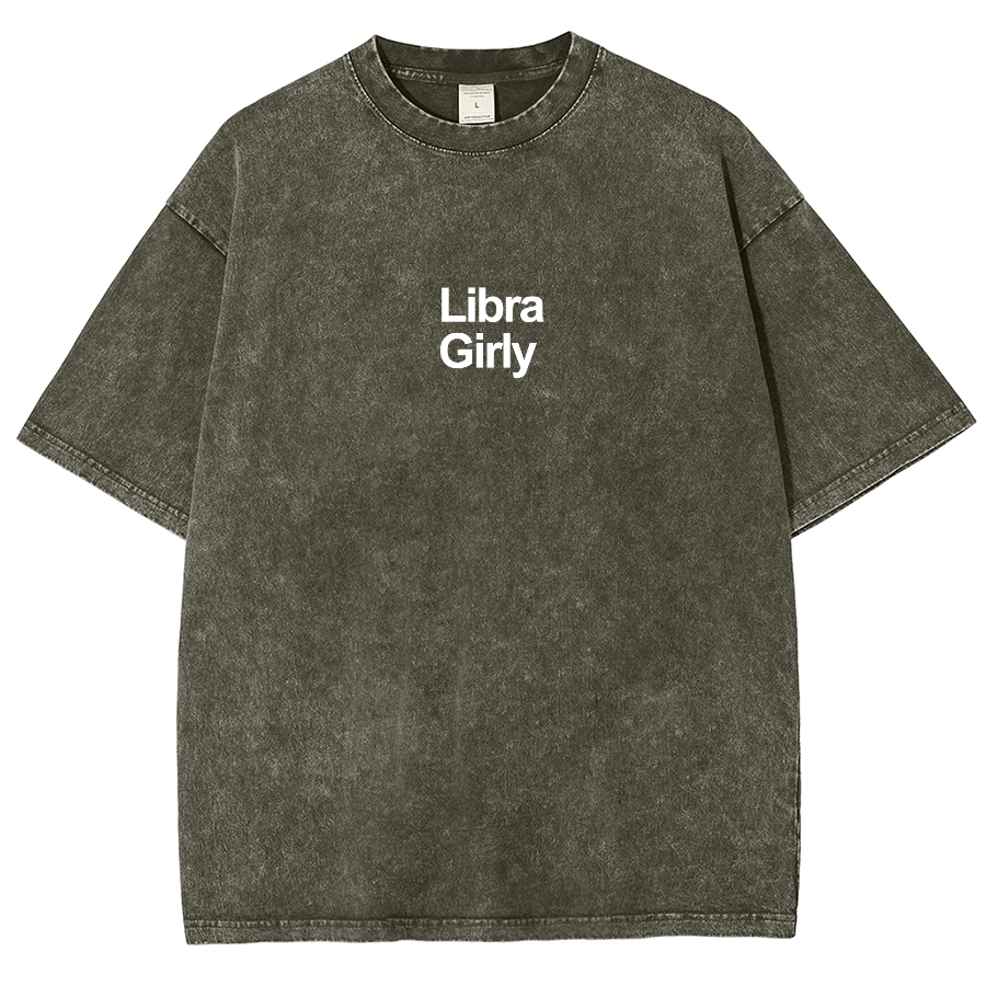 Libra Girly Unisex Fit Washed Oversized T-Shirt-moweekender