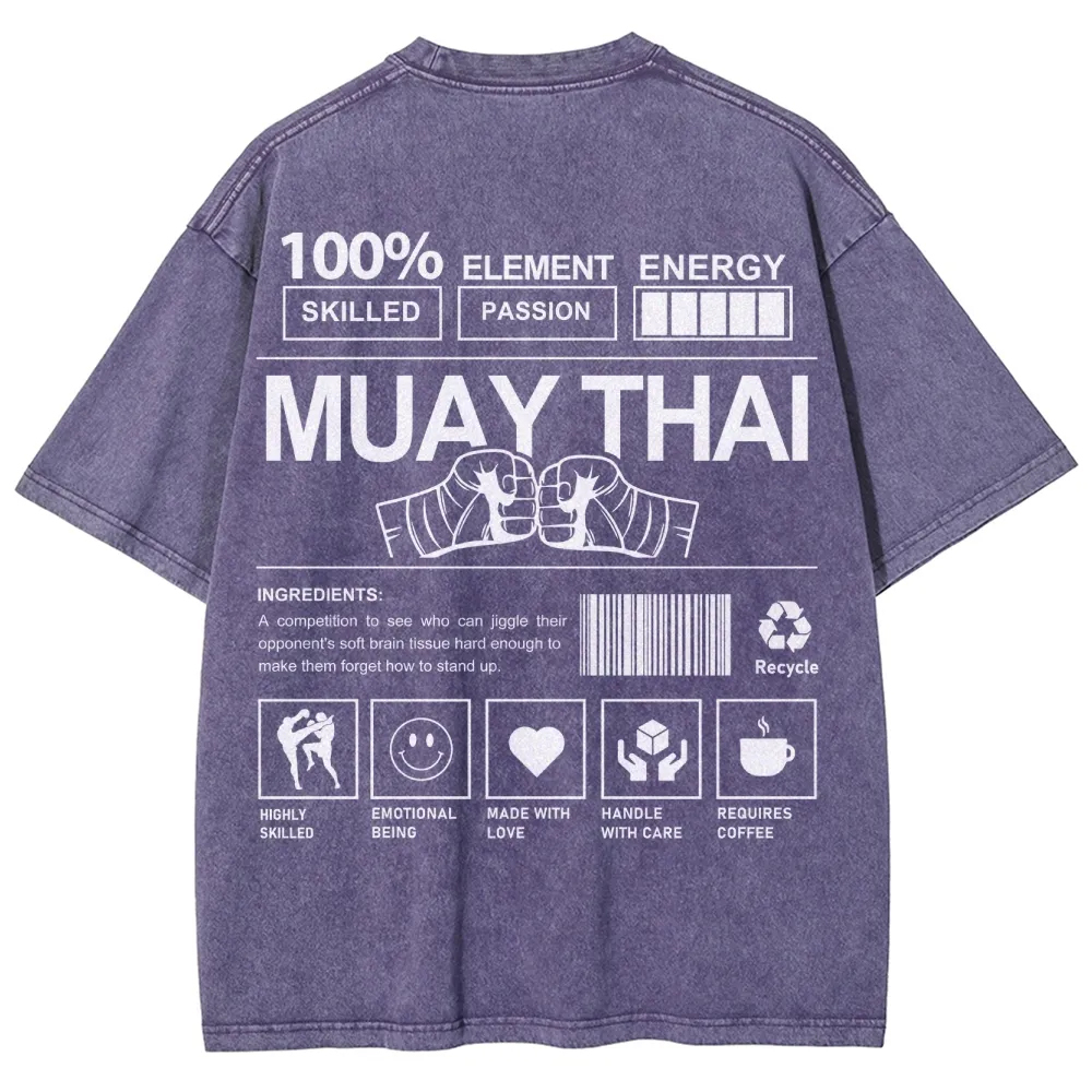 Muay Thai Pattern Washed Vintage Short Sleeves T-Shirt-moweekender