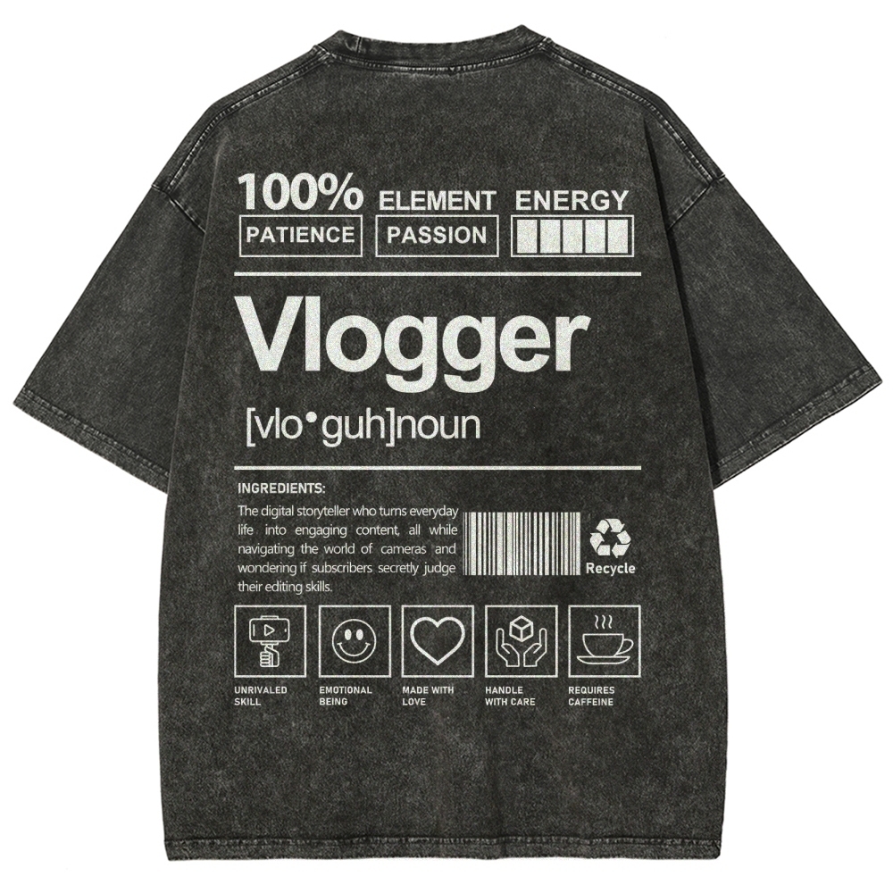 Vlogger Pattern Washed Vintage Short Sleeves T-Shirt-moweekender