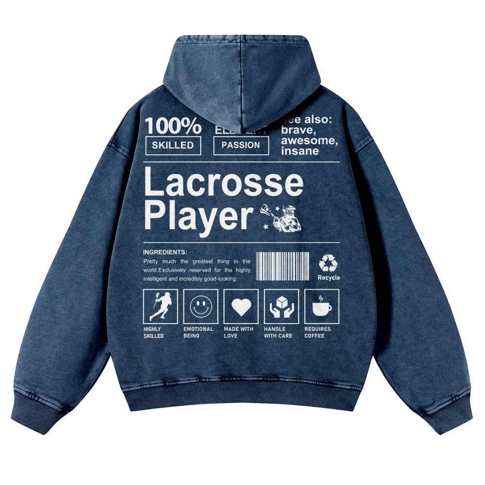 Lacrosse Player Printed Vintage Washed Hoodie-moweekender