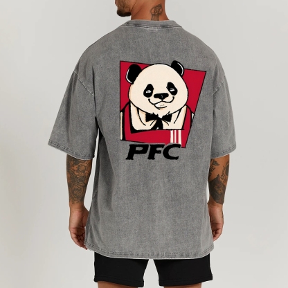 PFC Panda Printed Washed Vintage Short Sleeves T-Shirt-moweekender