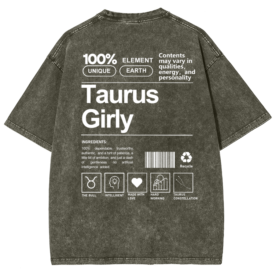 Taurus Girly Unisex Fit Washed T-Shirt-moweekender