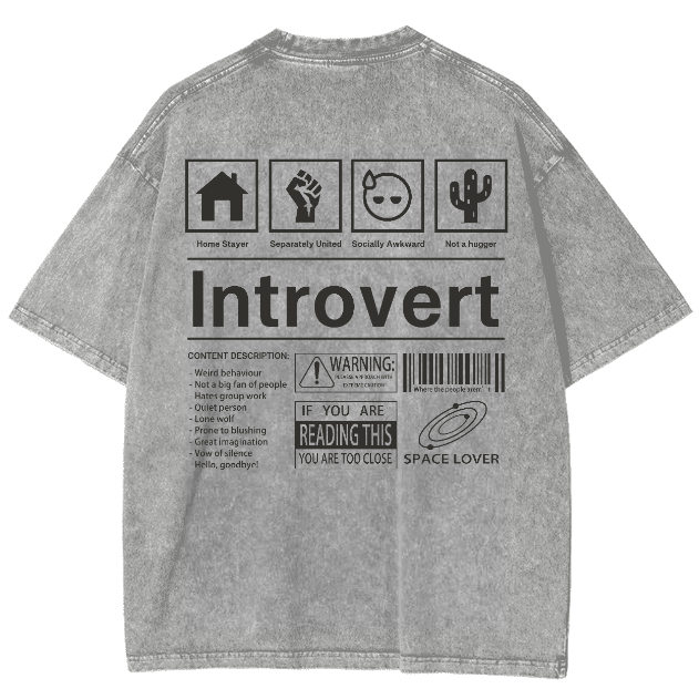 Introvert Label Wall Unisex Fit Washed Oversized T-Shirt-moweekender