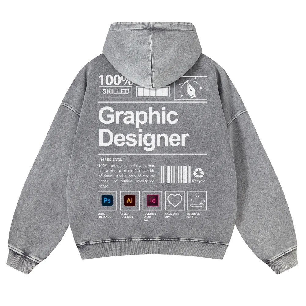 Graphic Designer Printed Vintage Washed Hoodie-moweekender