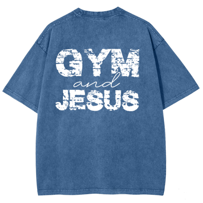 Gym And Jesus Unisex Fit Washed Oversized T-Shirt-moweekender
