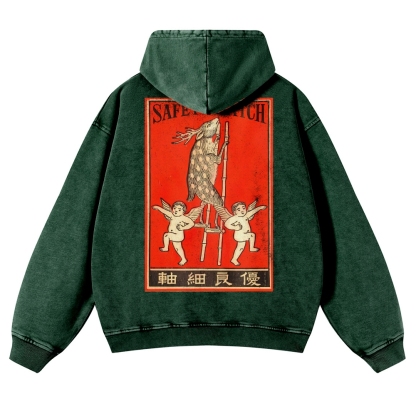 Deer On Stilts Pattern Vintage Washed Hoodie-moweekender