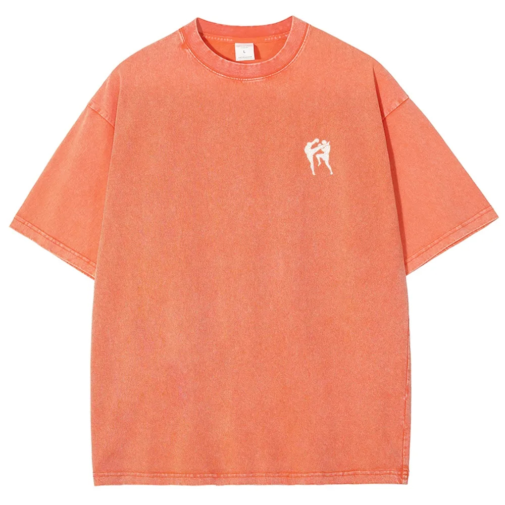Muay Thai Pattern Washed Vintage Short Sleeves T-Shirt-moweekender