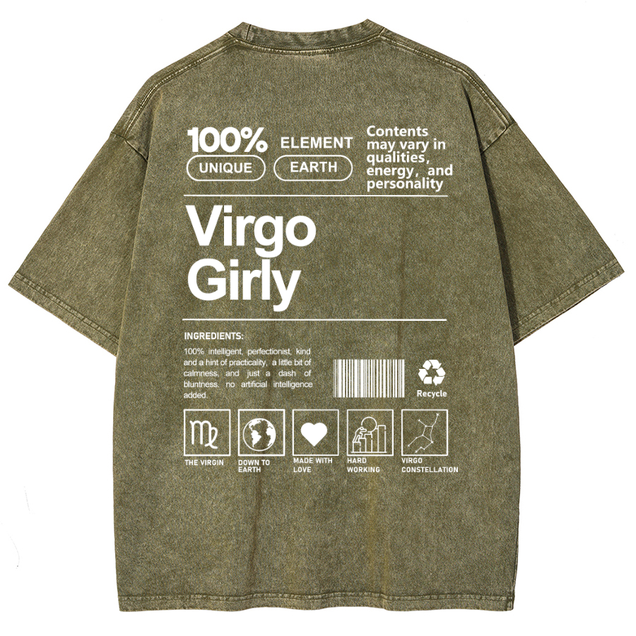 Virgo Girly Unisex Fit Washed Oversized T-Shirt-moweekender