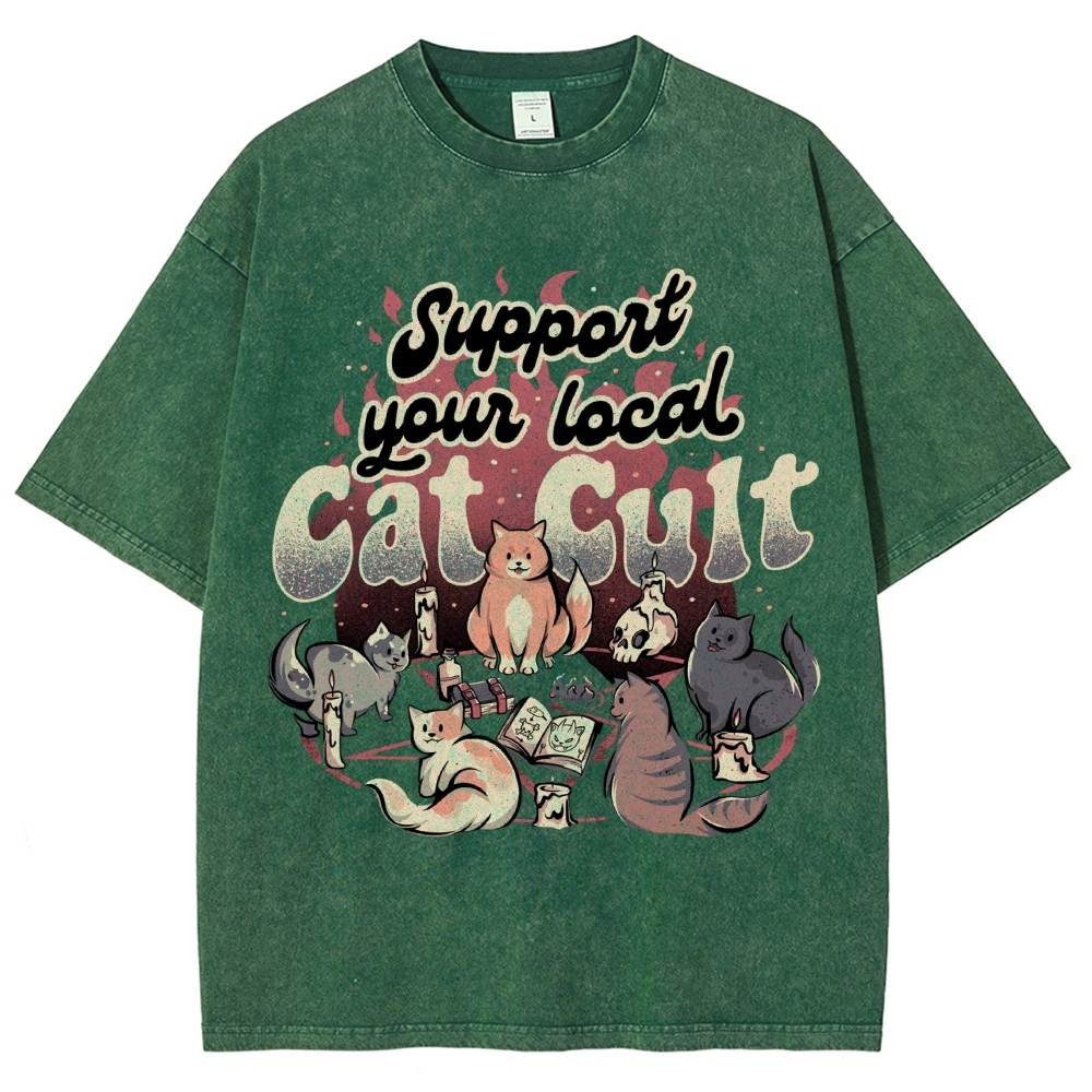 Support Your Local Cat Cult Vintage Snowflake Washed T-Shirt-moweekender