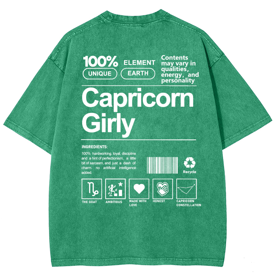 Capricorn Girly Unisex Fit Washed Oversized T-Shirt-moweekender