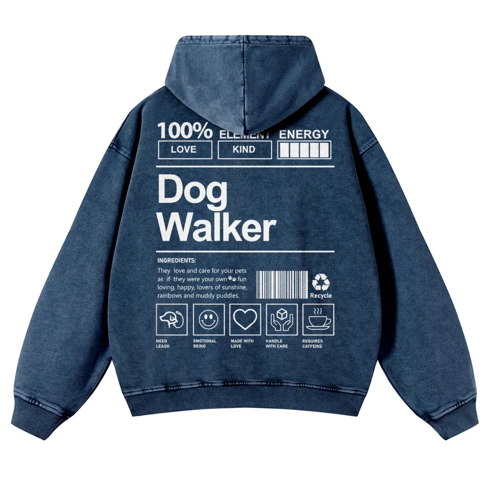 Dog Walker Printed Vintage Washed Hoodie-moweekender
