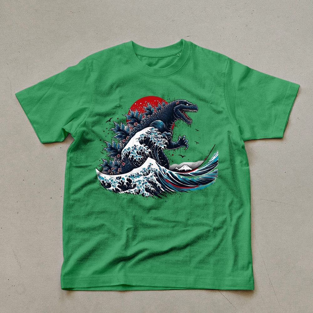Godzilla Wave Ukiyoe Pattern Unisex Prints T-Shirt-moweekender