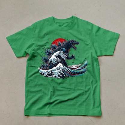 Godzilla Wave Ukiyoe Pattern Unisex Prints T-Shirt-moweekender