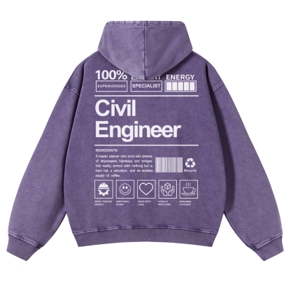 Civil Engineer Pattern Vintage Washed Hoodie-moweekender