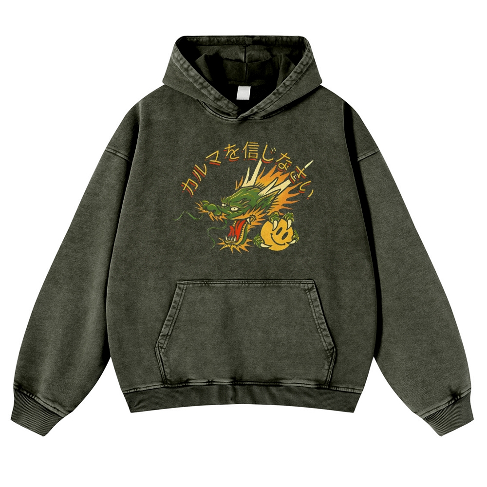 Japanese Dragon Pearl Pattern Vintage Washed Hoodie-moweekender