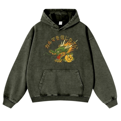 Japanese Dragon Pearl Pattern Vintage Washed Hoodie-moweekender