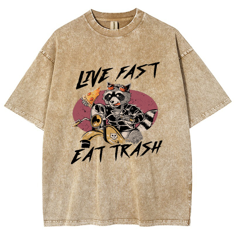 Live Fast Eat Trash Vintage Snowflake Washed T-Shirt-moweekender