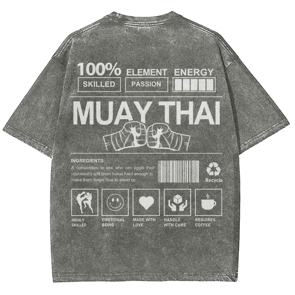 Muay Thai Pattern Washed Vintage Short Sleeves T-Shirt-moweekender