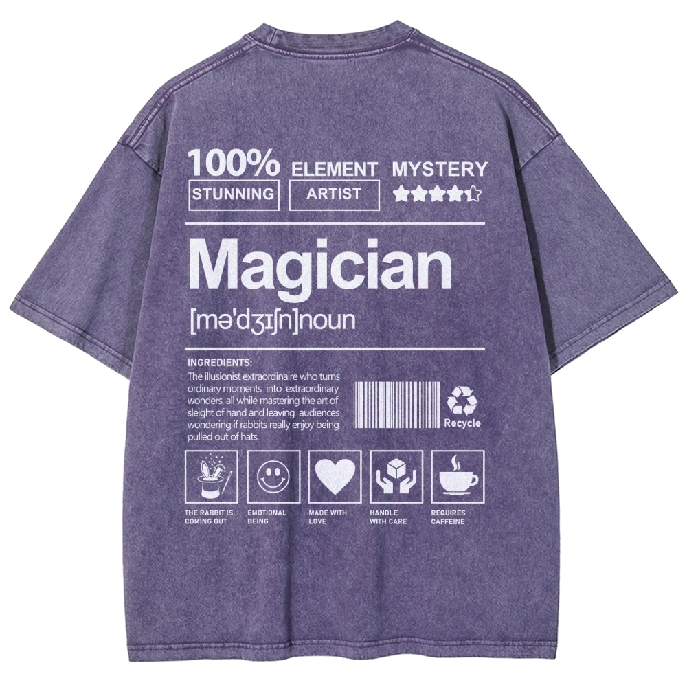 Magician Pattern Washed Vintage Short Sleeves T-Shirt-moweekender