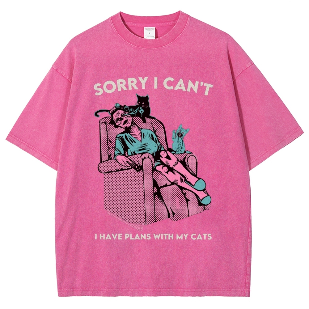 Sorry I Can't have Plans With My Cats Vintage Snowflake Washed T-Shirt-moweekender