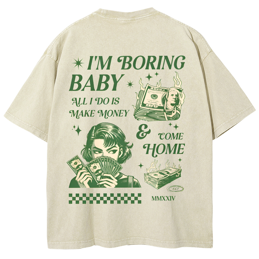 I'm Boring Baby Unisex Fit Washed Oversized T-Shirt-moweekender