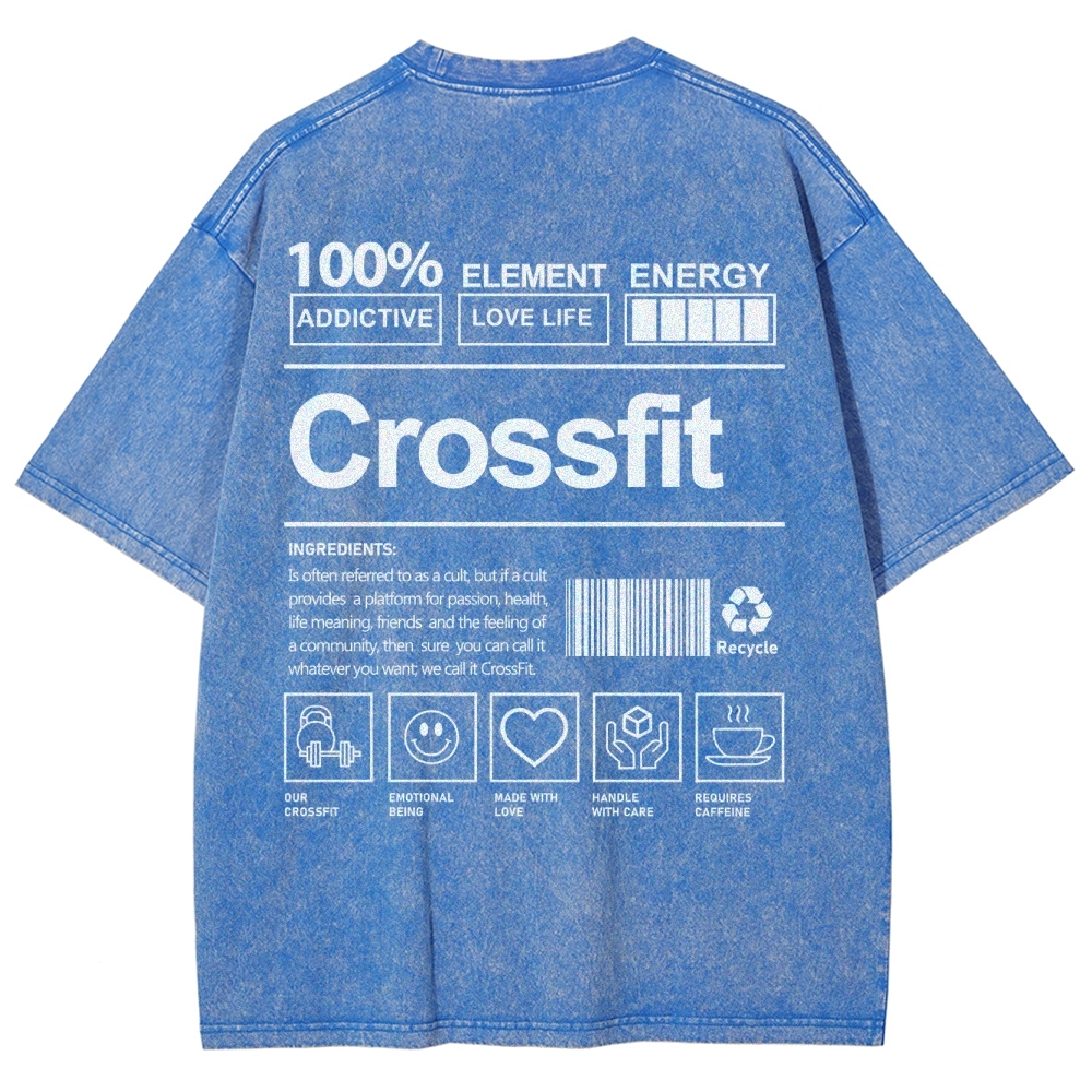 Crossfit Pattern Washed Vintage Short Sleeves T-Shirt-moweekender