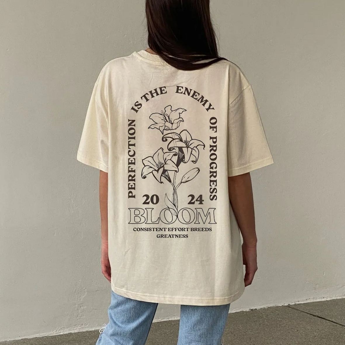 Bloom 2024 Unisex Printed Retro Washed Short Sleeved T-Shirt-moweekender