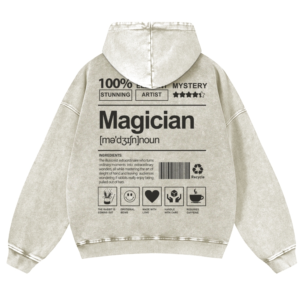 Magician Printed Vintage Washed Hoodie-moweekender