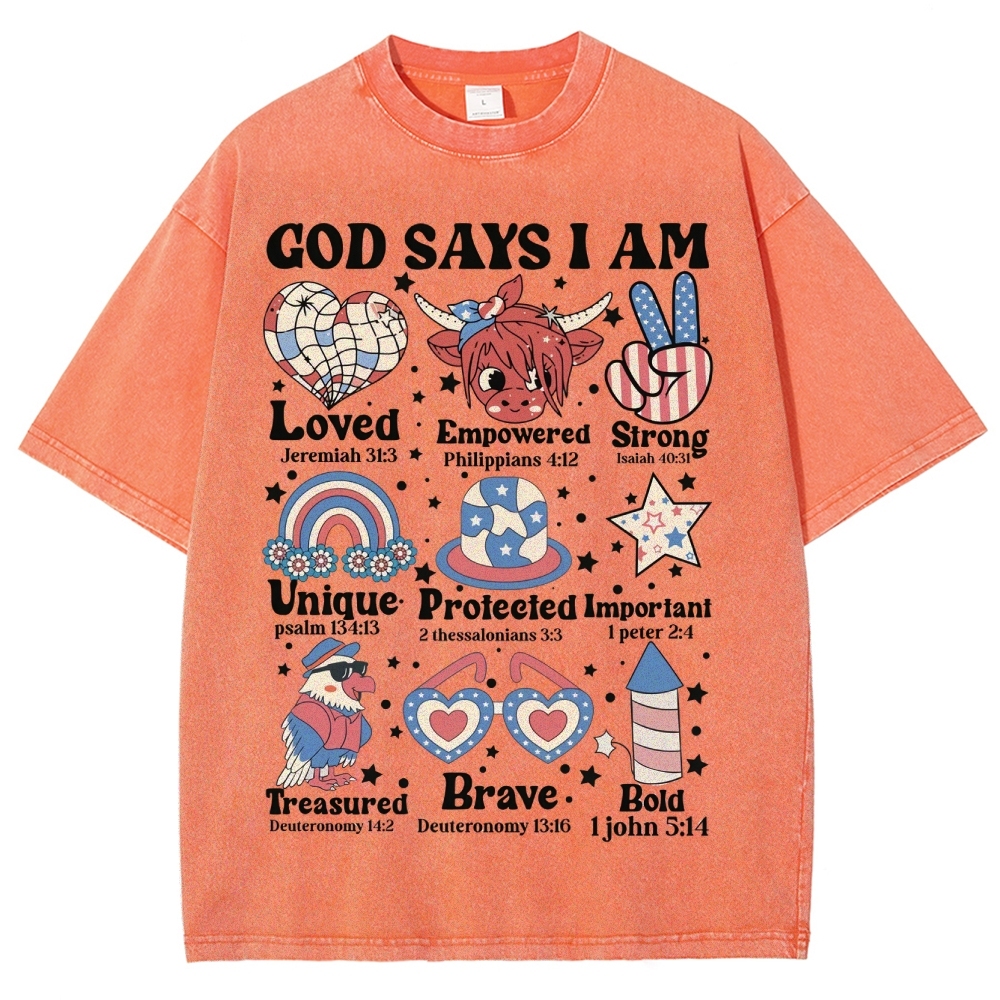 God Says I Am Vintage Snowflake Washed T-Shirt-moweekender