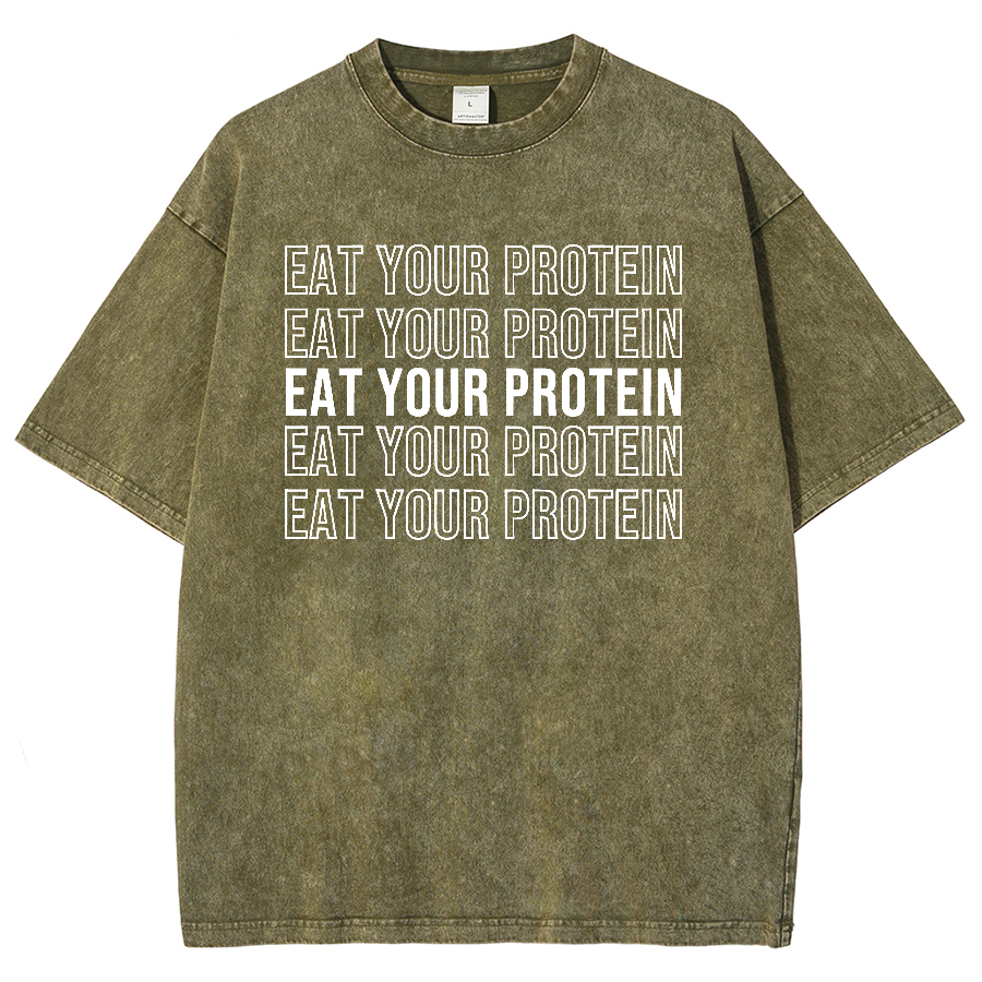 Eat Your Protein Unisex Fit Washed Oversized T-Shirt-moweekender