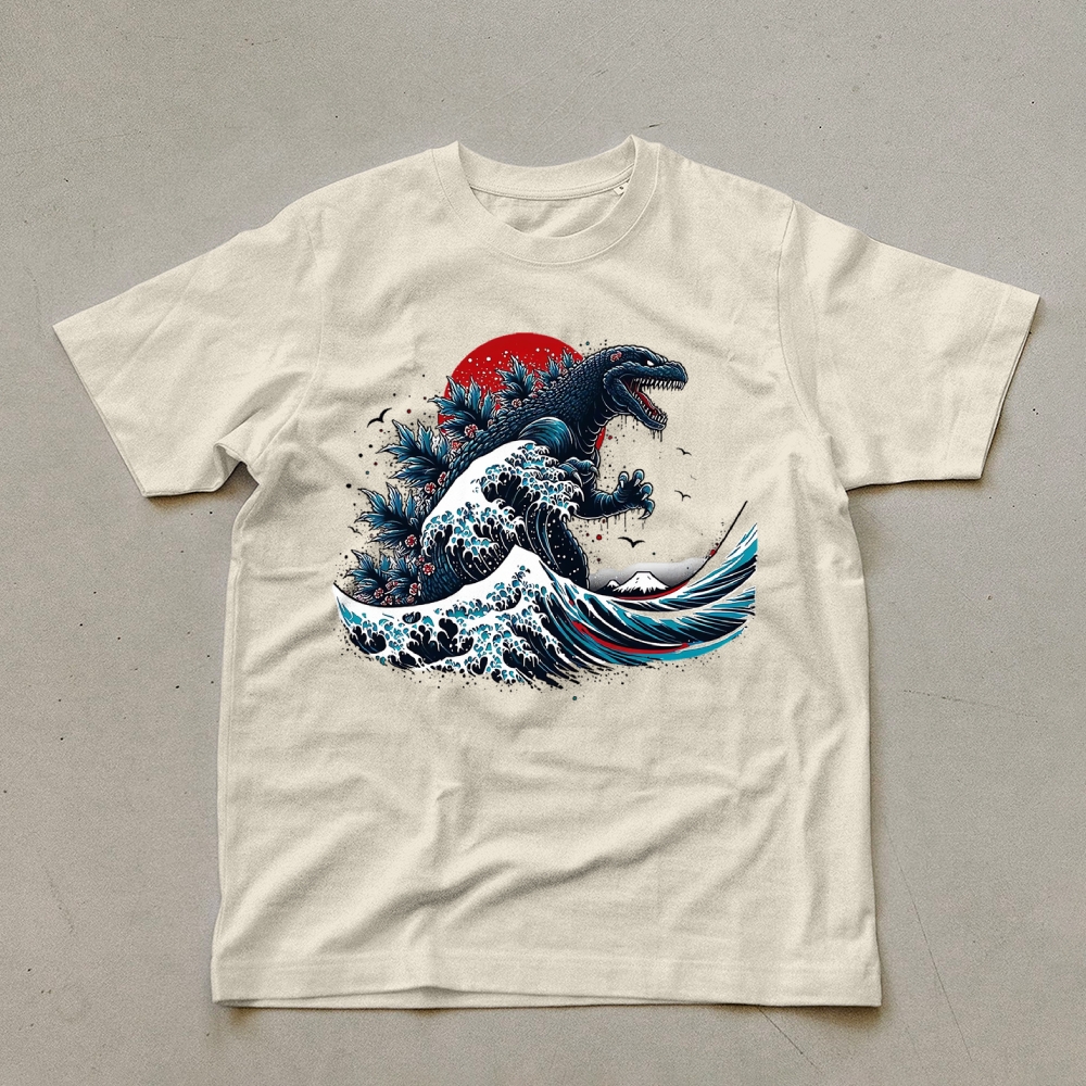 Godzilla Wave Ukiyoe Pattern Unisex Prints T-Shirt-moweekender