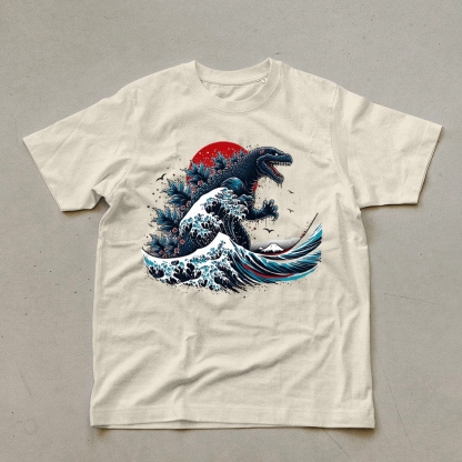 Godzilla Wave Ukiyoe Pattern Unisex Prints T-Shirt-moweekender