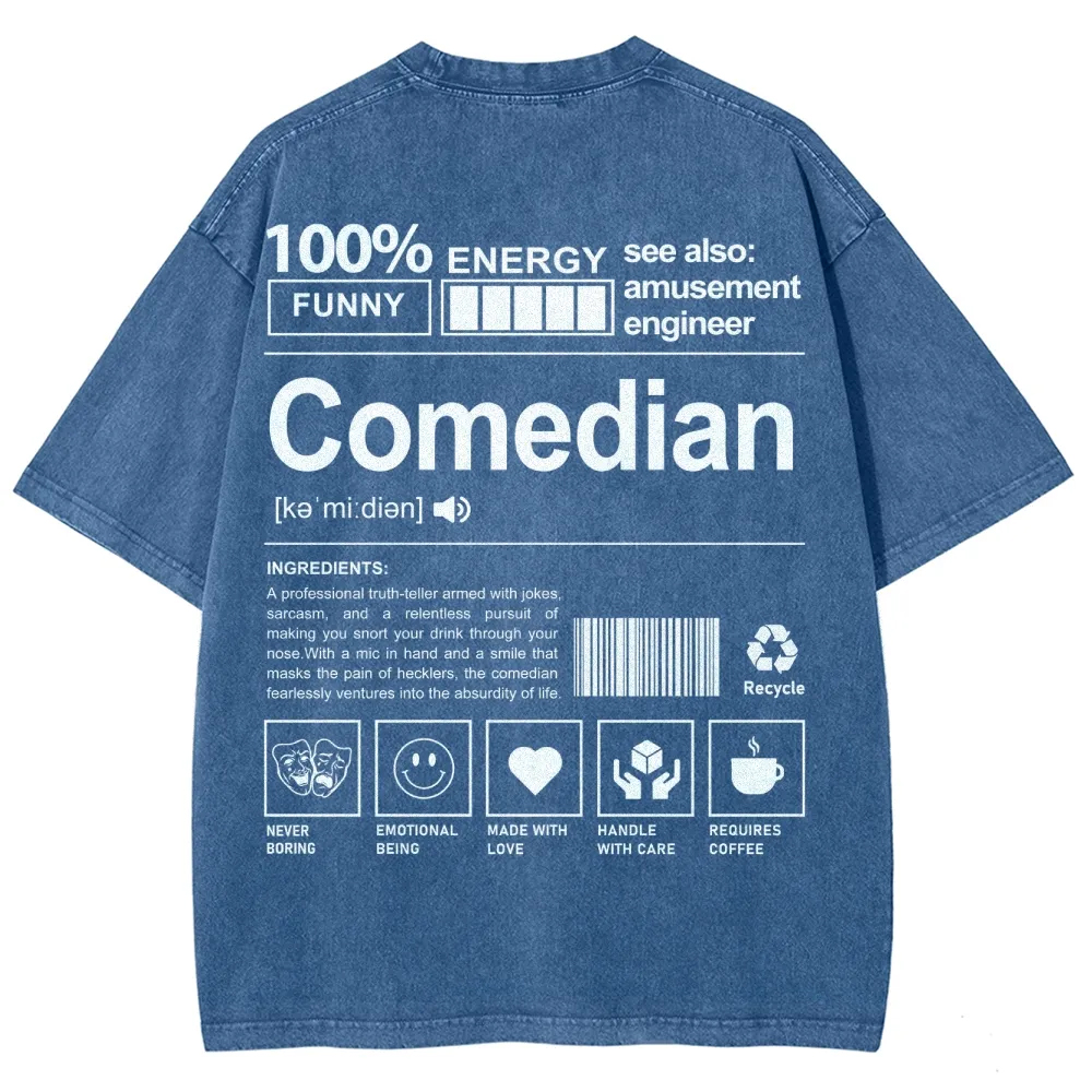 Comedian Pattern Washed Vintage Short Sleeves T-Shirt-moweekender