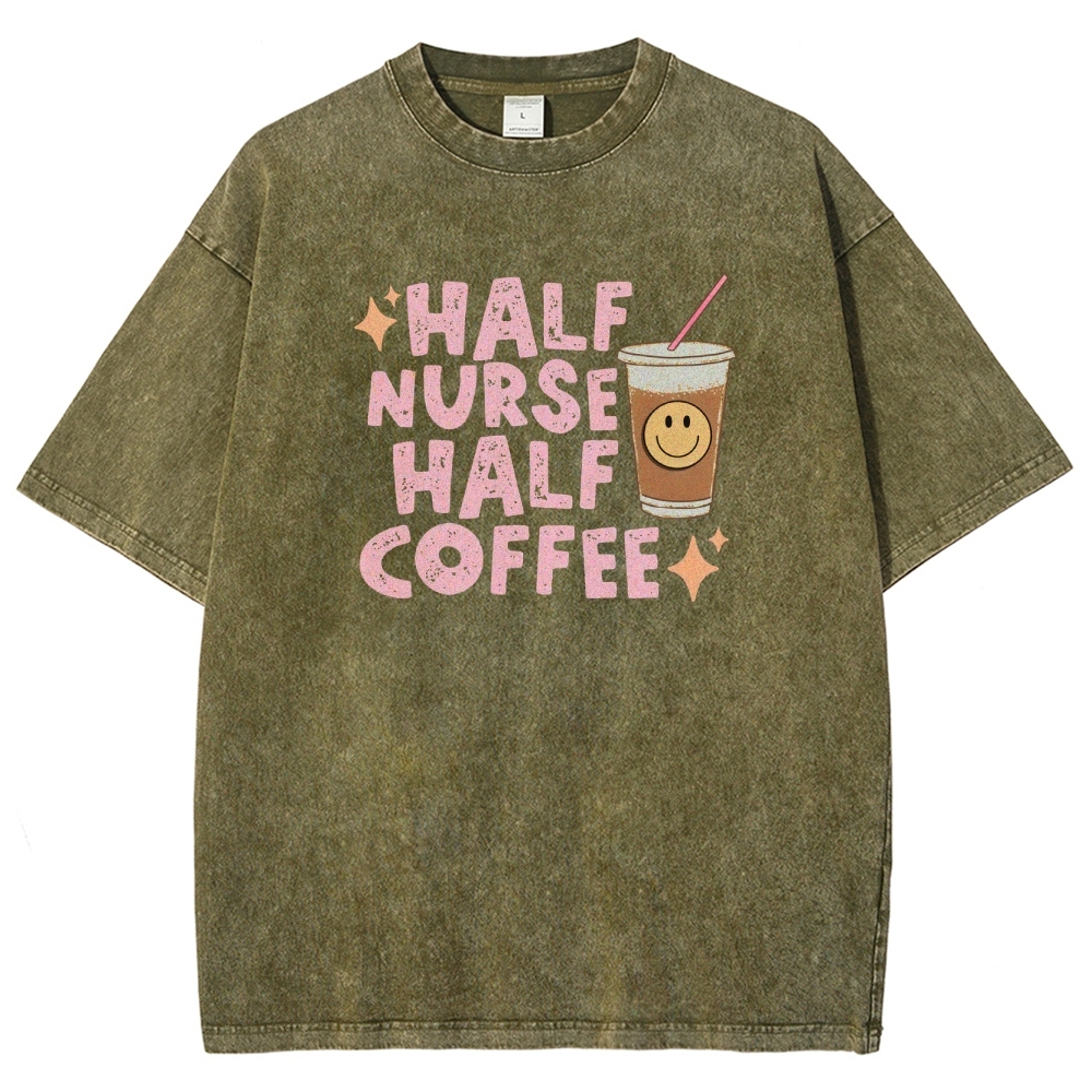 Half Coffee Unisex Fit Washed T-Shirt