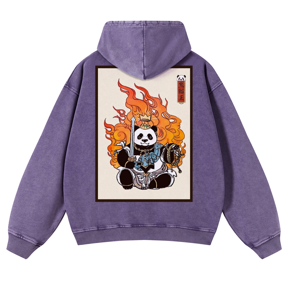Fire Panda King Pattern Vintage Washed Hoodie-moweekender