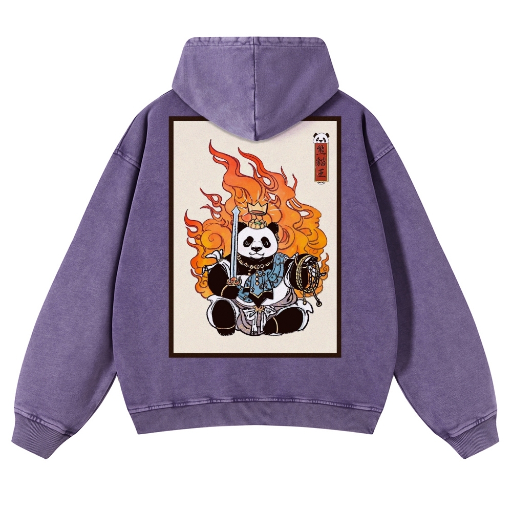 Fire Panda King Pattern Vintage Washed Hoodie-moweekender