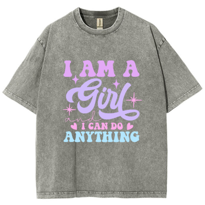 I Am A Girl I Can Do Anything Vintage Snowflake Washed T-Shirt-moweekender