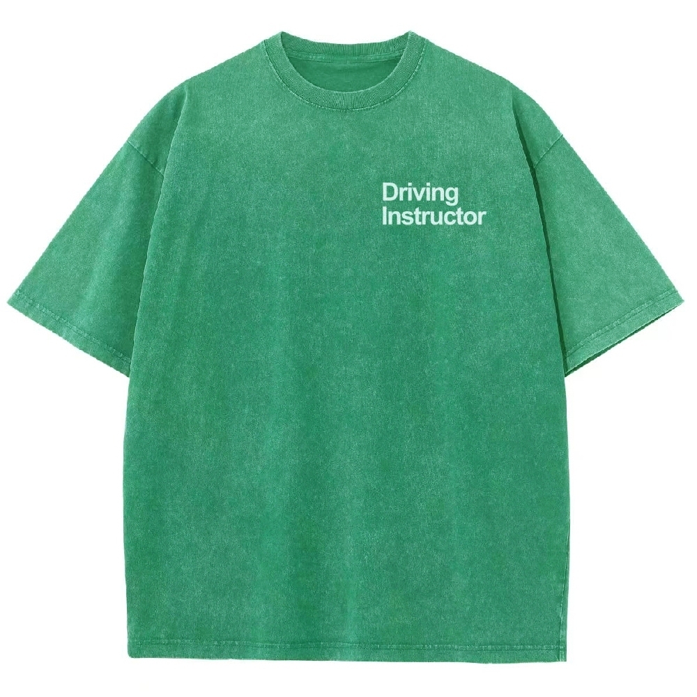 Driving Instructor Pattern Washed Vintage Short Sleeves T-Shirt-moweekender