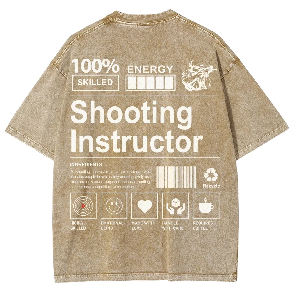 Shooting Instructor Pattern Washed Vintage Short Sleeves T-Shirt-moweekender