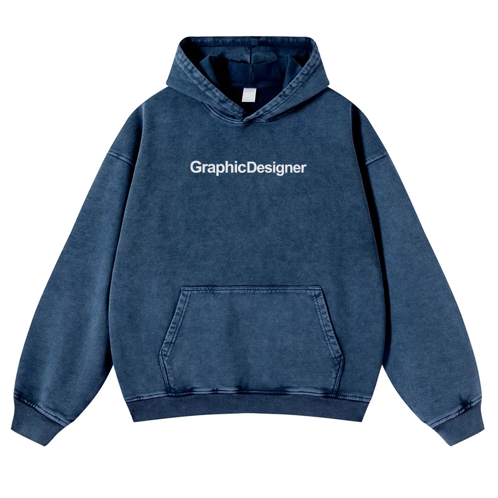 Graphic Designer Printed Vintage Washed Hoodie-moweekender