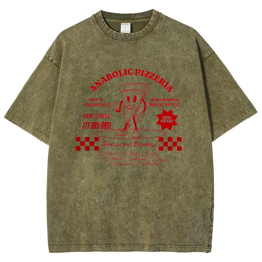 Anabolic Pizza Unisex Washed Oversized T-Shirt-moweekender