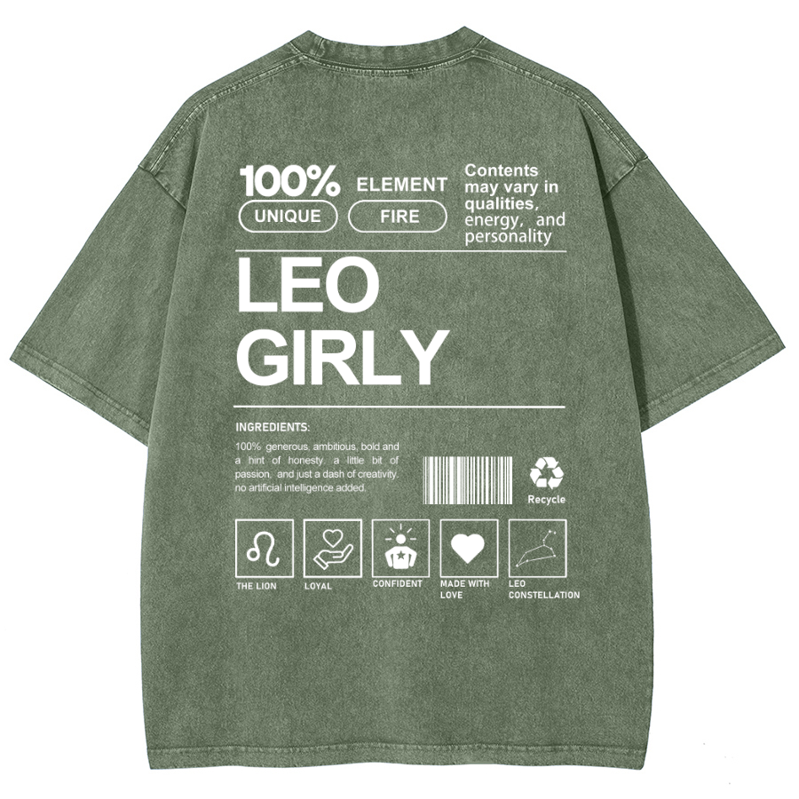 Leo Girly Unisex Fit Washed Oversized T-Shirt-moweekender